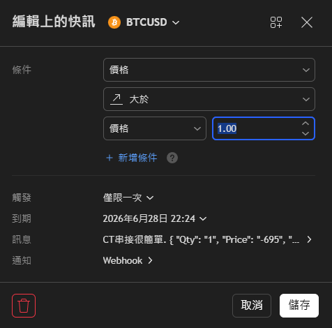 TradingView 建立快訊條件設定